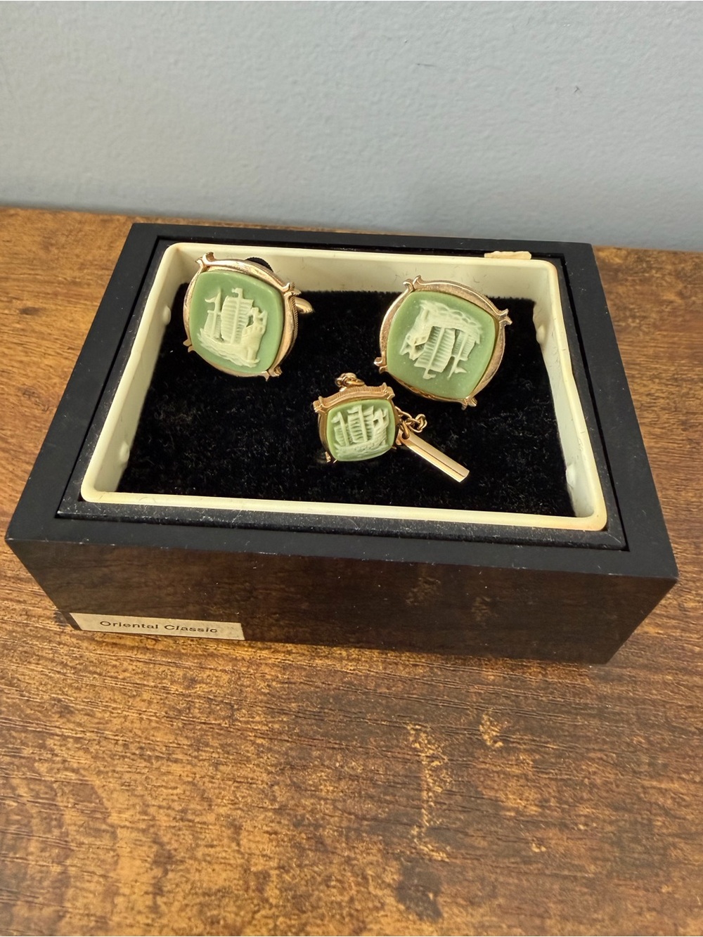 Vintage Swank Arts Of The World Chinese Junk Ship‎ Cufflinks Tie Tack Set